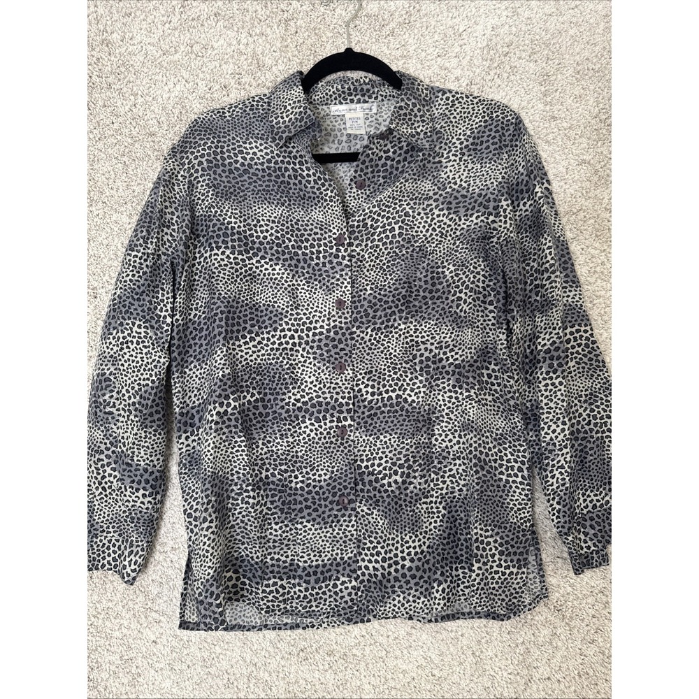 ANNA AND FRANK Blouse Womens MP Long Sleeve Silk White‎ Black Cheetah